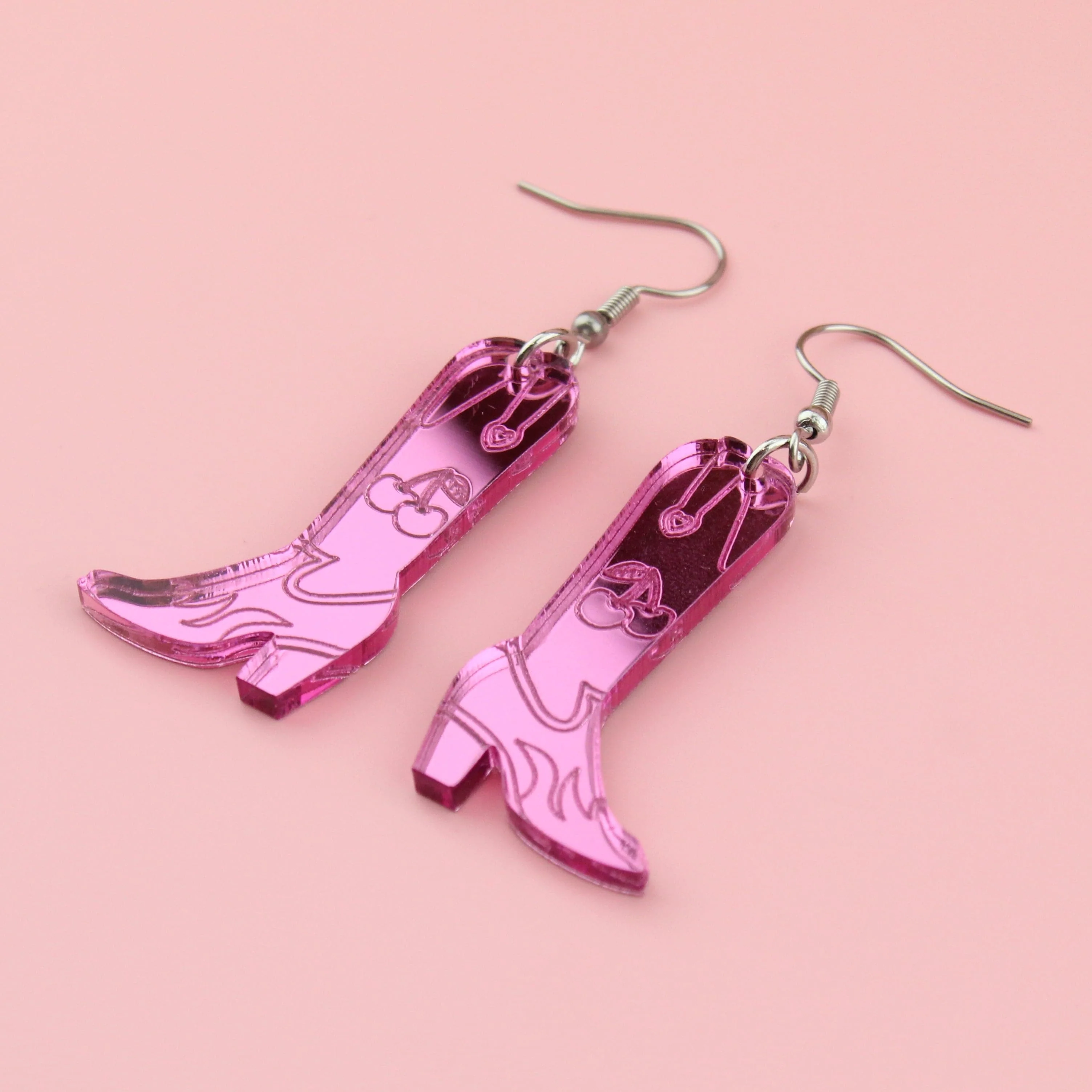 Working 9-5 Pink Cowgirl Boot Earrings - Image 5