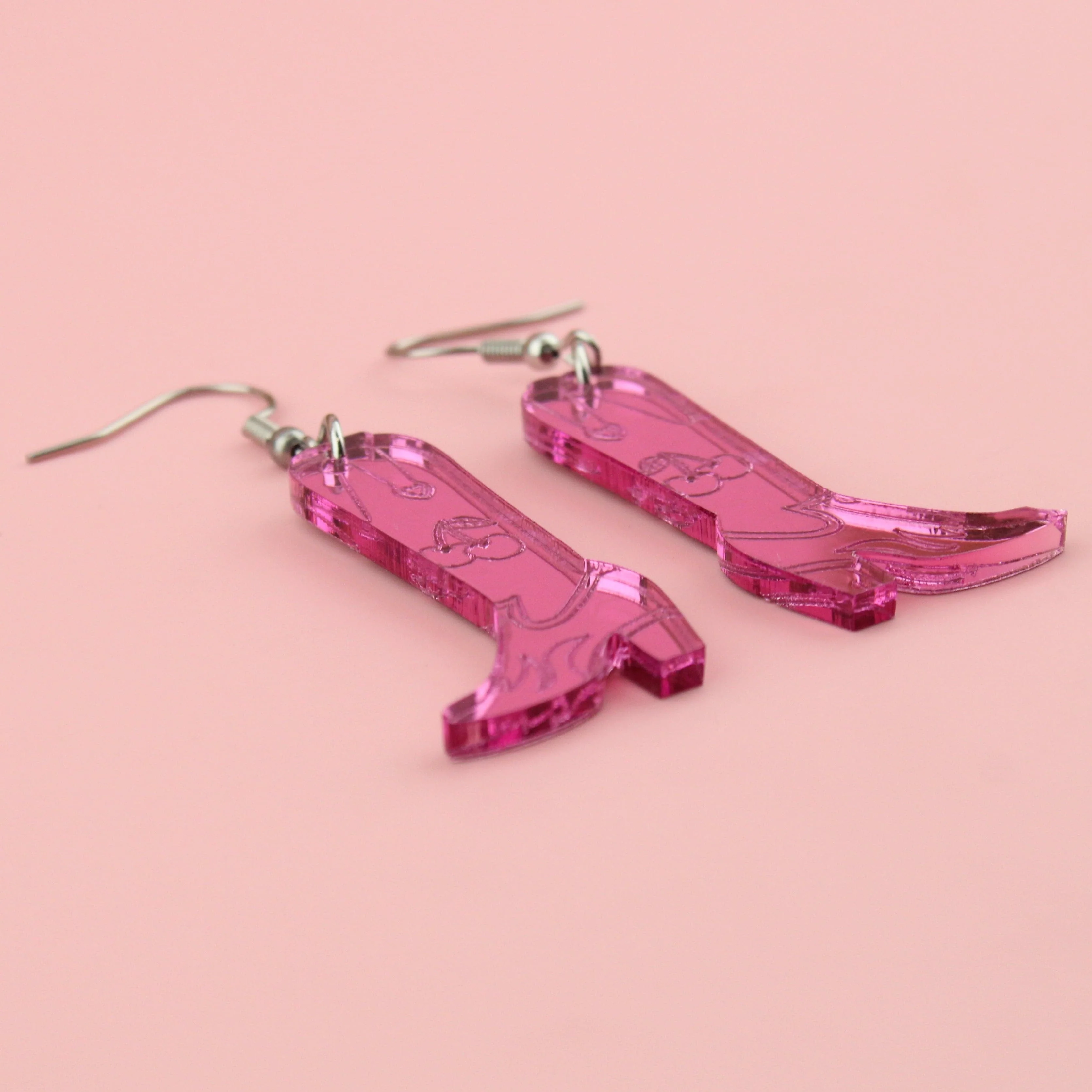 Working 9-5 Pink Cowgirl Boot Earrings - Image 7