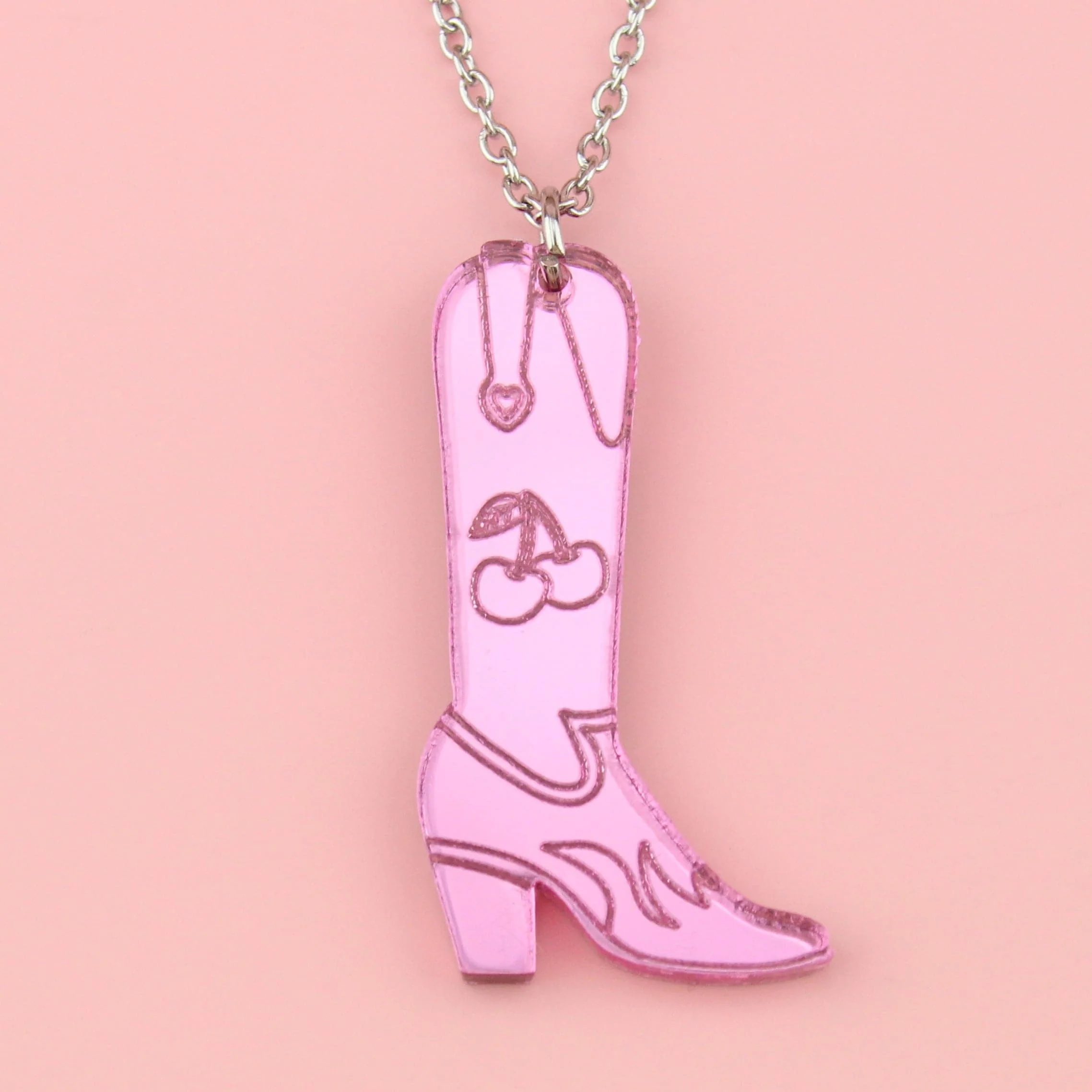 Working 9-5 Pink Cowgirl Boot Necklace - Image 2