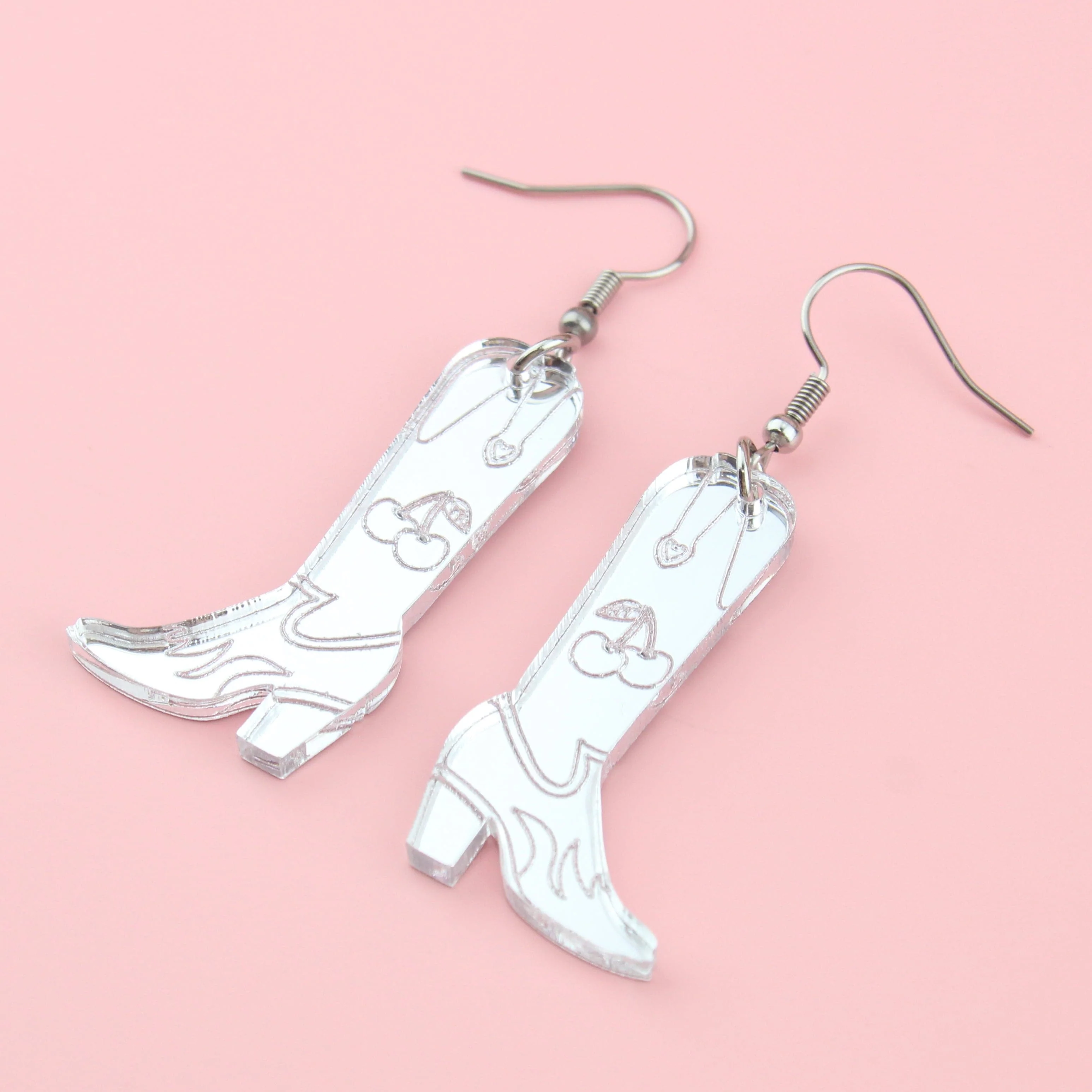 Working 9-5 Silver Cowgirl Boot Earrings - Image 3