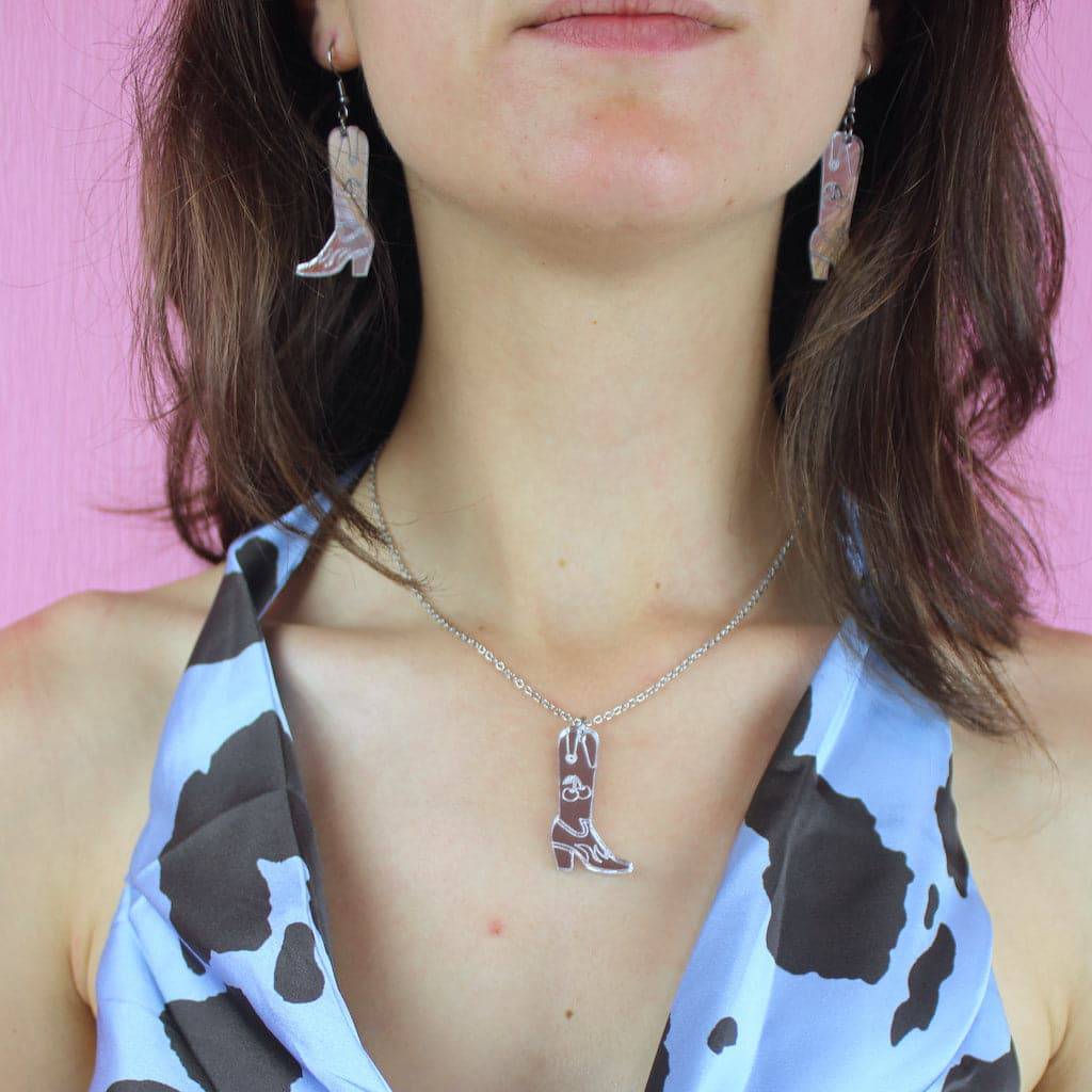 Working 9-5 Silver Cowgirl Boot Earrings - Image 4