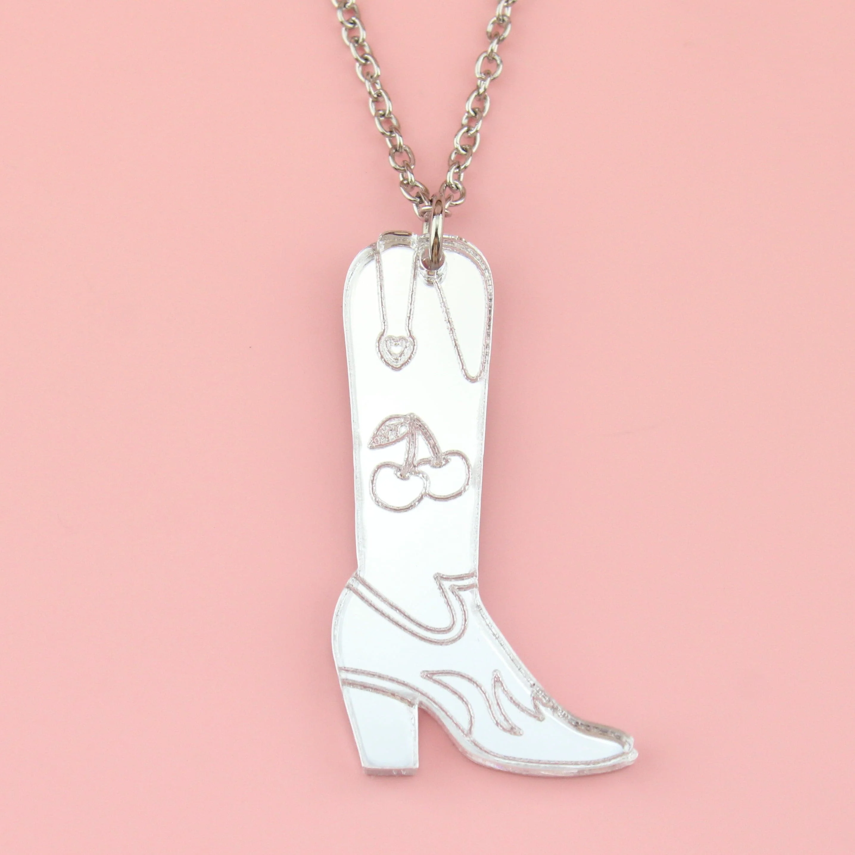Working 9-5 Silver Cowgirl Boot Necklace - Image 2