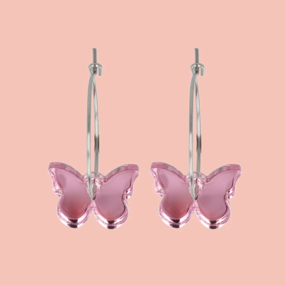 You're My Butterfly, Sugar Baby Hoop Earrings (Pink Mirror)