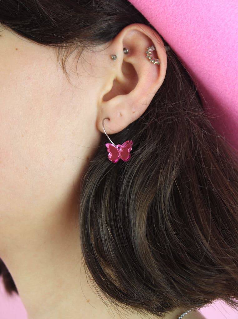 You're My Butterfly, Sugar Baby Hoop Earrings (Pink Mirror) - Image 3