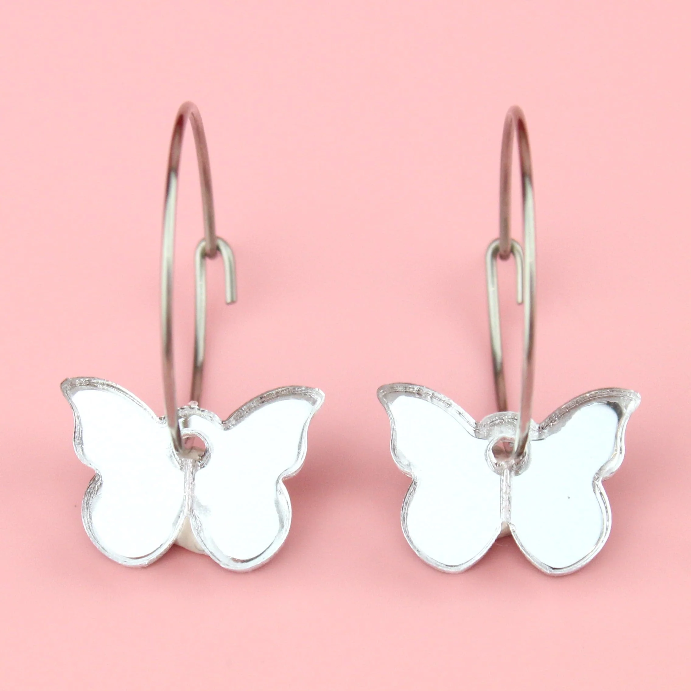 You're My Butterfly, Sugar Baby Hoop Earrings (Silver Mirror)