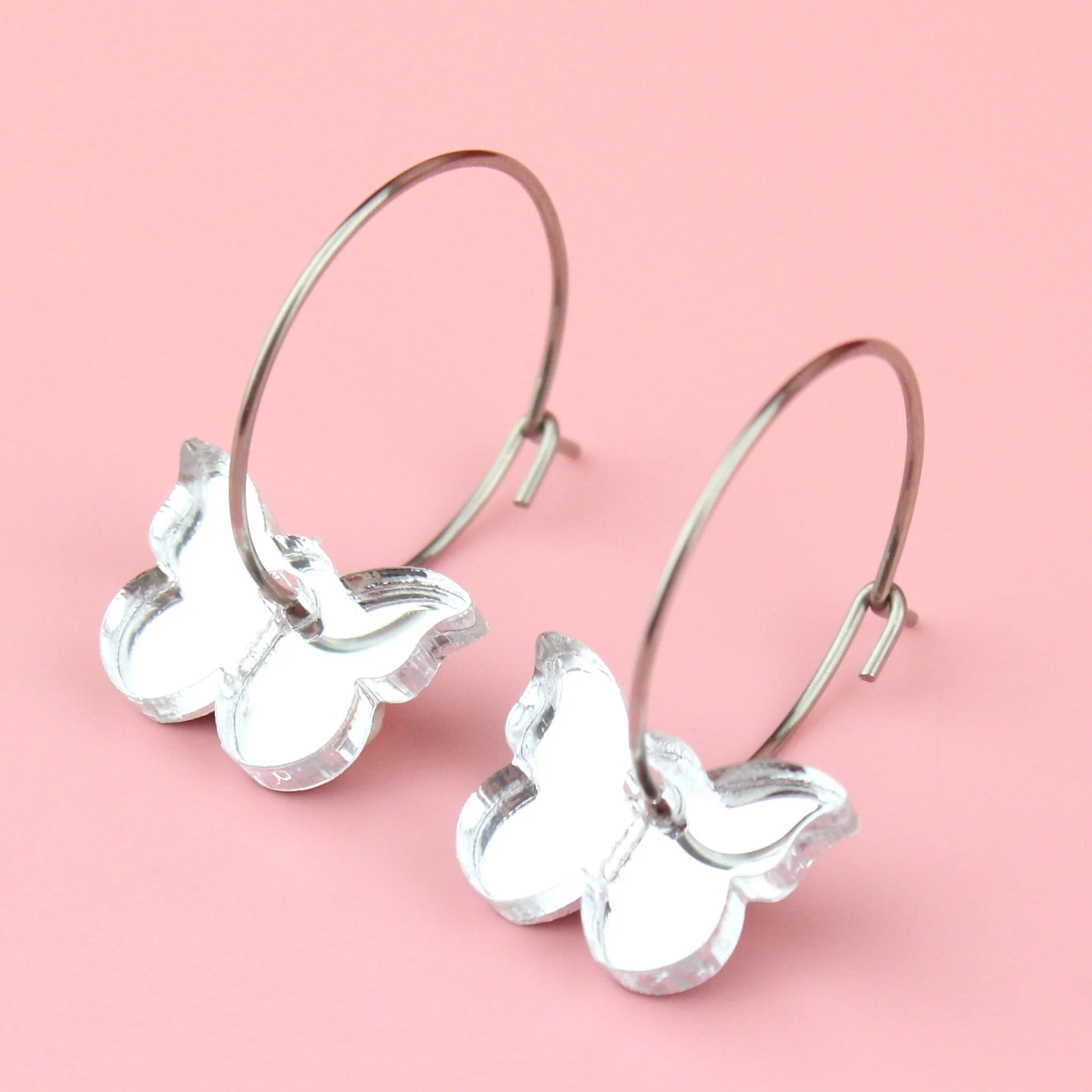 You're My Butterfly, Sugar Baby Hoop Earrings (Silver Mirror) - Image 3